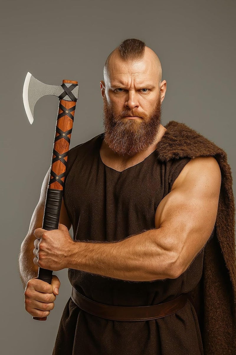FH TRADERS Viking Axe of Ragnar Lothbrok Hunting Axe with Rosewood Handle - Hand-Forged High Carbon Steel Sharp Blade, Handmade Camping Axes, Hatchet-Norse Ax, Tomahawk Vikings Bearded Axes, with Leather Sheath - Image 3
